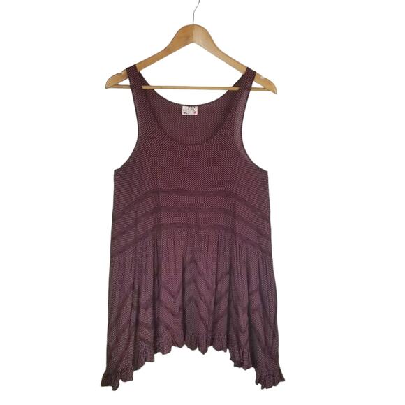 Intimately Free People Voile & Lace Trapeze Slip Dress Maroon Polka Dot Sz Small - Picture 1 of 6